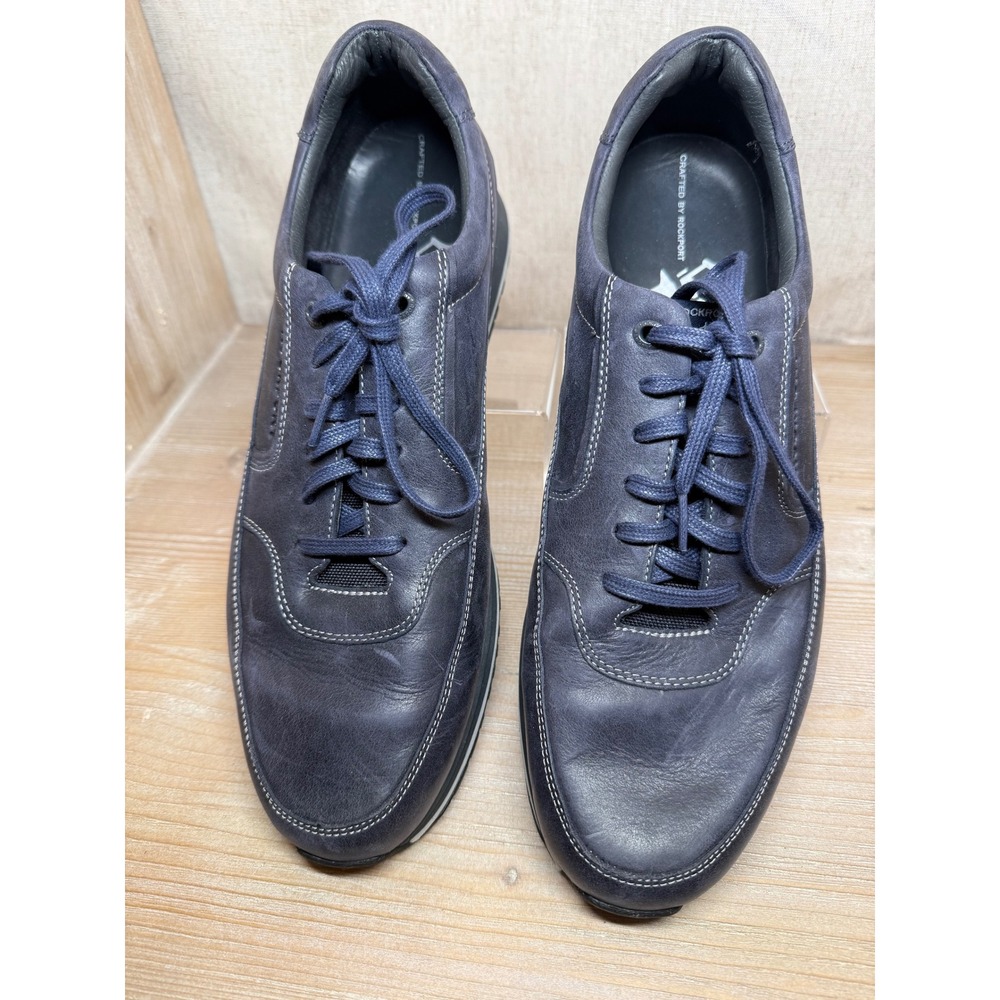 Rockport  Mens Navy‎ Blue Leather Lace Up Casual MGD Fashion Sneaker Shoes 13